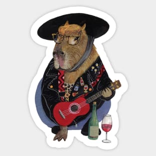 Capybara ukulele player wine lover Sticker